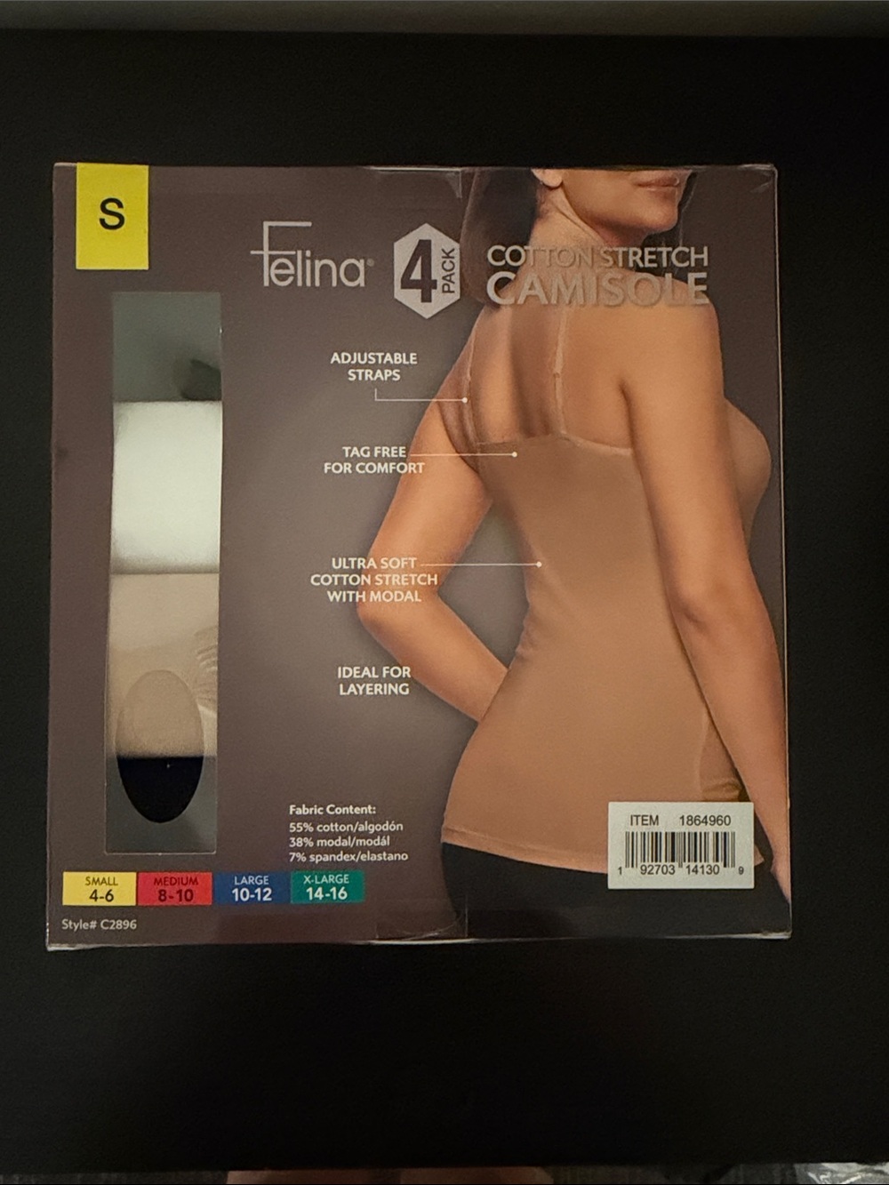 Felina Cotton Stretch Camisole 4-Pack - White, Beige, Tan, black NEW